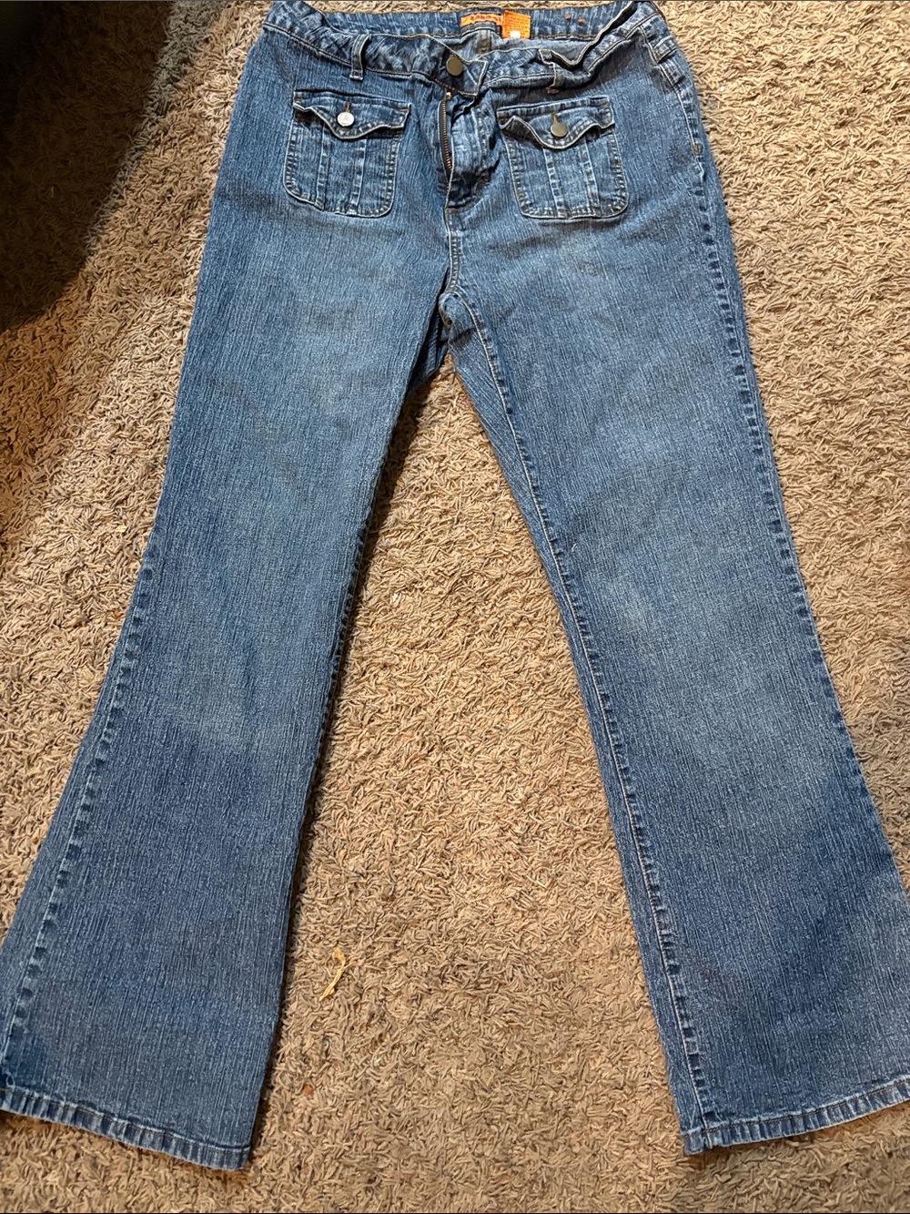Zana Di Medium Blue Flared Jeans with Front Patch Pockets